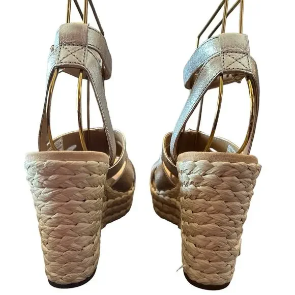 Ugg Careena Gold Metallic Leather Wedge Espadrilles Sandals Ankle Strap NEW 6.5 - Picture 5 of 11